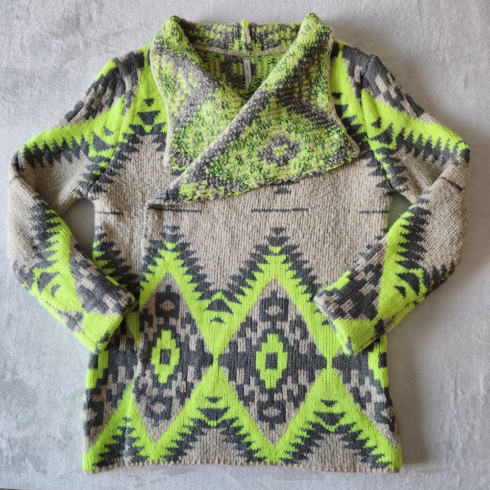 Kate Collection Cardigan Womens M / L Aztec South Western Knit Lime‎ Gray Duster